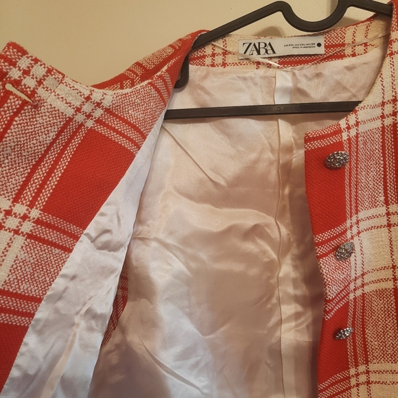 Zara Textured Waistcoat Vest Top Sleeveless Red White - Picture 6 of 14